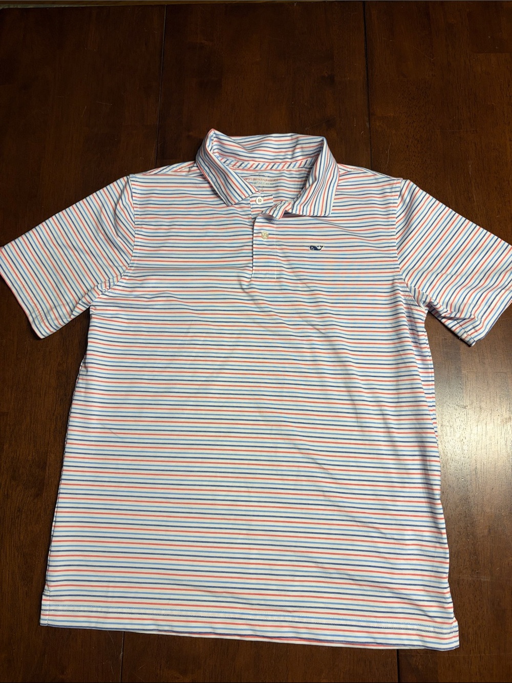 Vineyard Vines Boys White Polo with Blue & Red Stripes